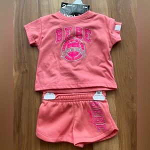 Bebe Sport Baby Girl 2-Piece Outfit | Pink Tee & Shorts | 6–9M | NWT